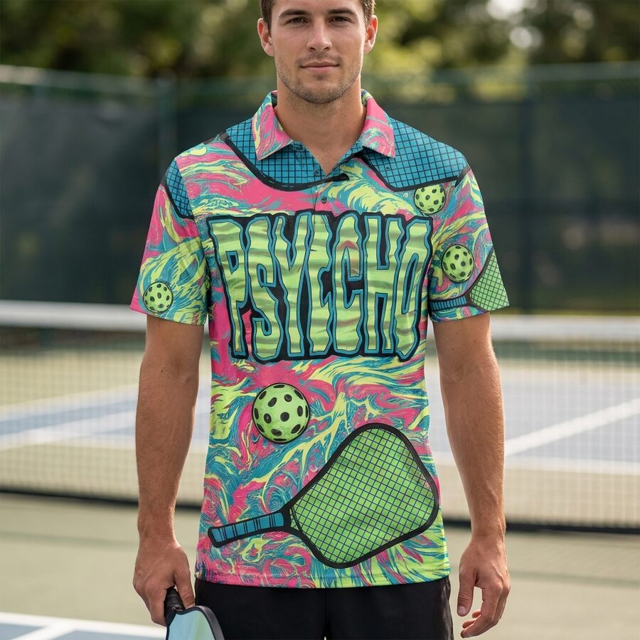 Men's Vault neon pickleball apparel on court